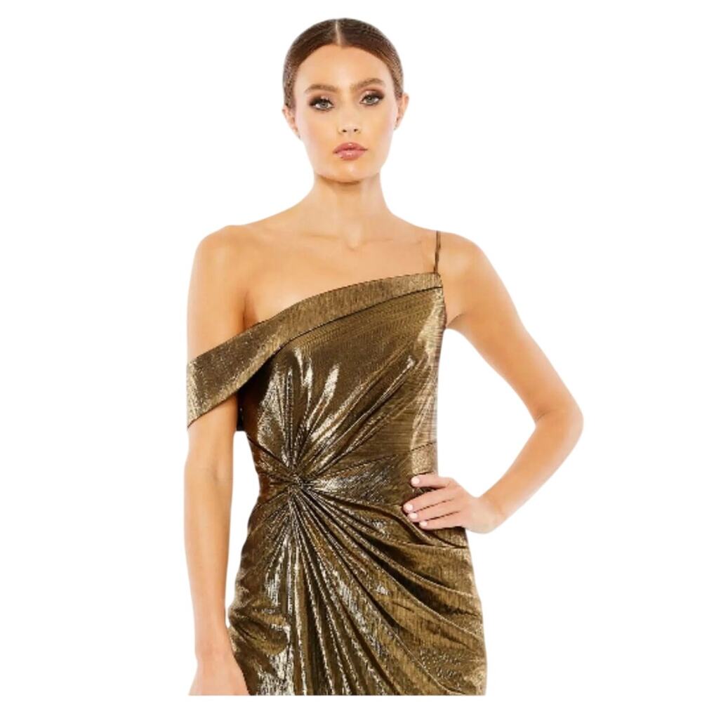 Ieena MacDuggal metallic liquid gold off the shoulder maxi gown size 12 - Picture 5 of 13